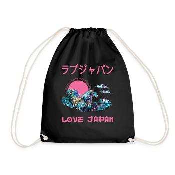 Great Wave Japanese Kanagawa Symbol Word Kanji - Drawstring Bag - black - Front