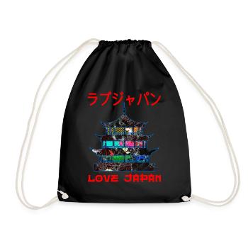 Pagoda Japanese Buddhism Symbol Word Kanji Love - Drawstring Bag - black - Front