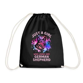 Just girl who loves her German-shepherd - Drawstring Bag - black - Front
