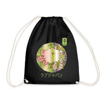 Japanische Vintage Floral Chrysantheme Glück - Turnbeutel - Schwarz - Vorne