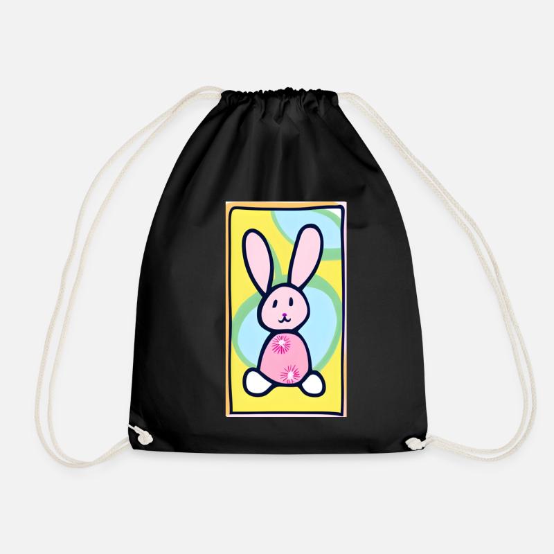 Pastel Bunny Easter Bunny on Yellow Background - Drawstring Bag - black