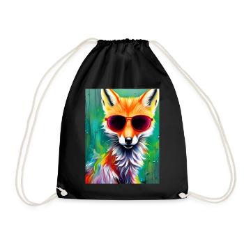 Neonfuchs mit roter Sonnenbrille - Turnbeutel - Schwarz - Vorne