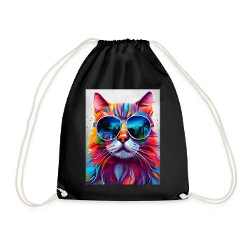 Katze mit Sonnenbrille - Turnbeutel - Schwarz - Vorne