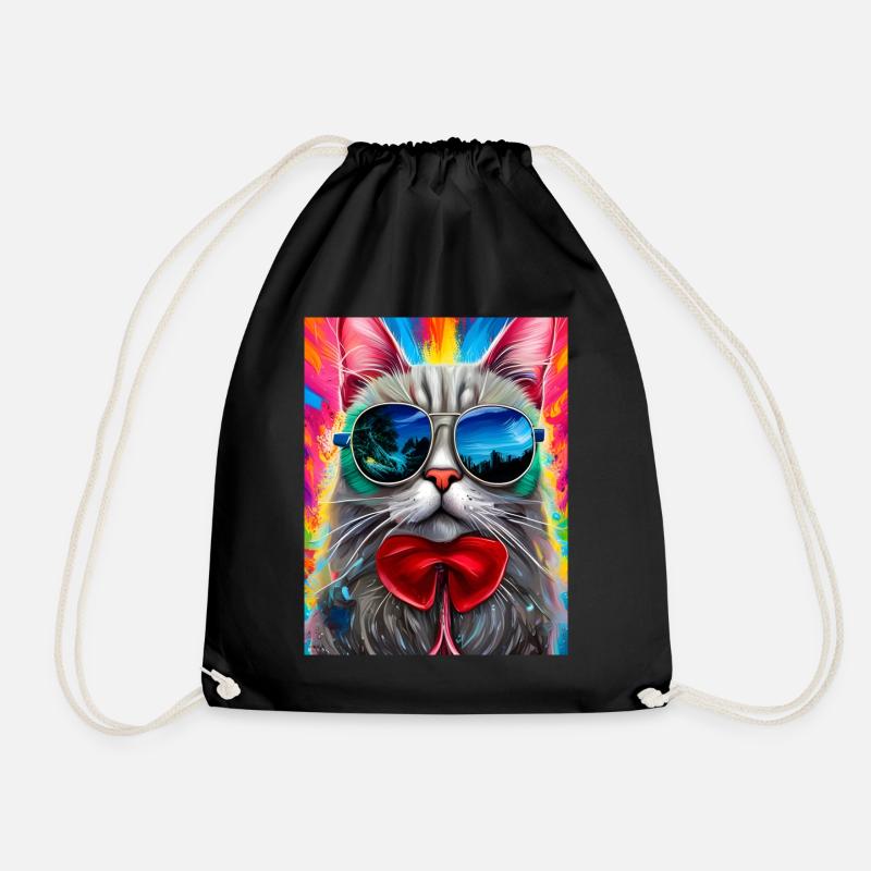 Cat with sunglasses - Drawstring Bag - black