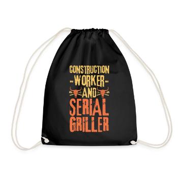 Construction-worker and Serial Griller - Drawstring Bag - black - Front