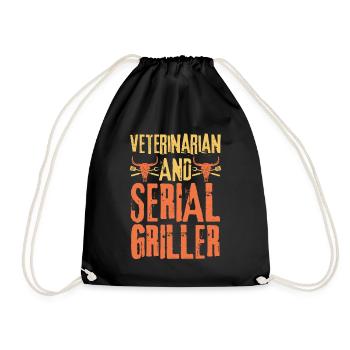 Veterinarian and Serial Griller - Drawstring Bag - black - Front