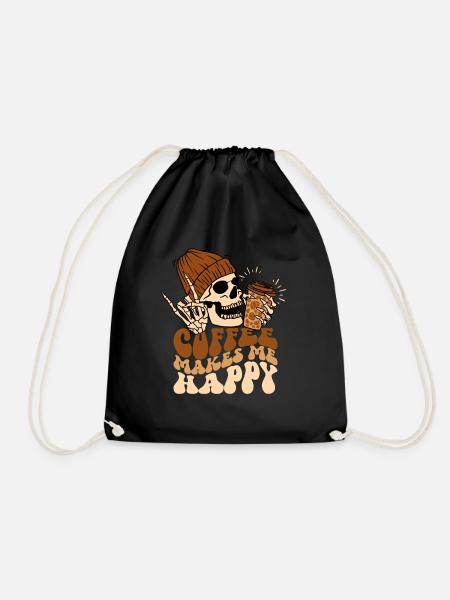 Kaffee und Totenkopf - Turnbeutel - Schwarz