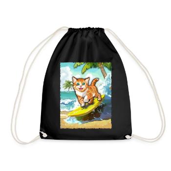 surfende Katze - Katze Surfbrett - Turnbeutel - Schwarz - Vorne
