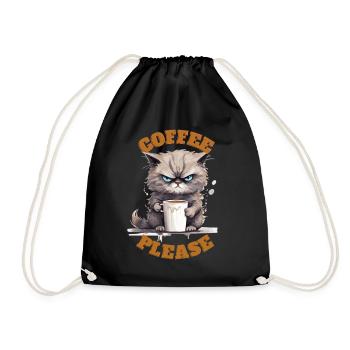 Coffee Please Cat - Turnbeutel - Schwarz - Vorne