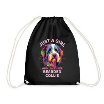 Bearded Collie Lovers Colorful Bearded Collie Kun - Drawstring Bag - black - Front