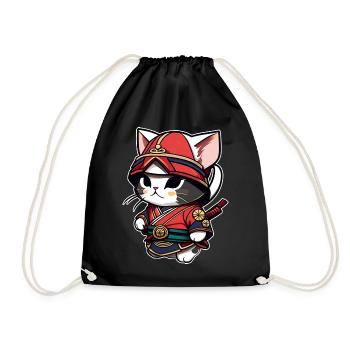 Niedliche Samurai Katze - Turnbeutel - Schwarz - Vorne