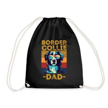Border collie sunglasses dad retro - Drawstring Bag - black - Front