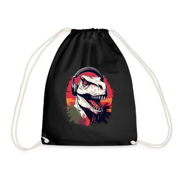 Dinosaur with headphones - Drawstring Bag - black - Front