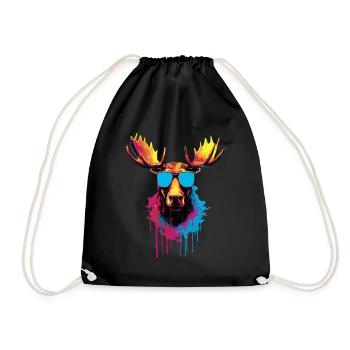 Bunter Elch mit Sonnenbrille - Turnbeutel - Schwarz - Vorne
