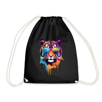 Colorful tiger with sunglasses - Drawstring Bag - black - Front