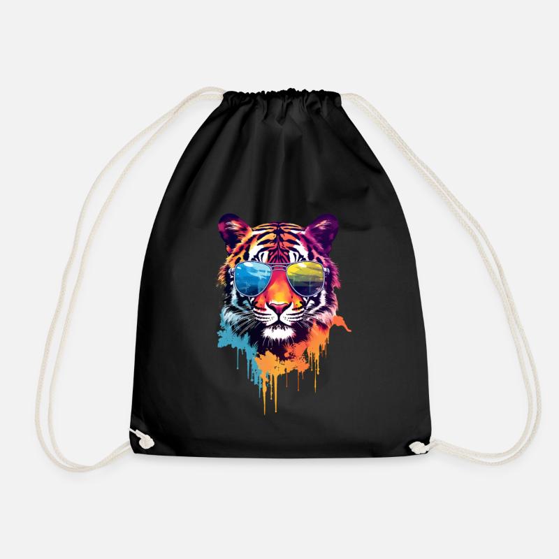 Bunter Tiger mit Sonnenbrille - Turnbeutel - Schwarz