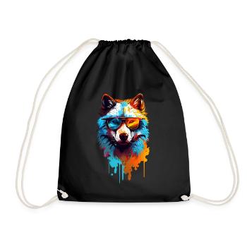 Loup coloré avec des lunettes de soleil - Sac de sport léger - noir - Devant