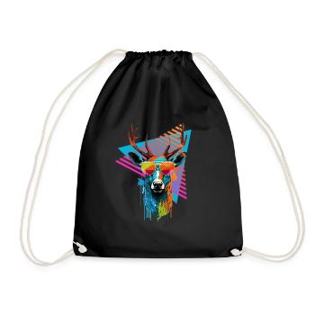 Deer with sunglasses 80s style - Drawstring Bag - black - Front