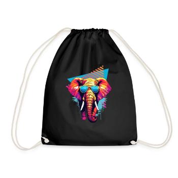 Elephant with sunglasses 80s style - Drawstring Bag - black - Front