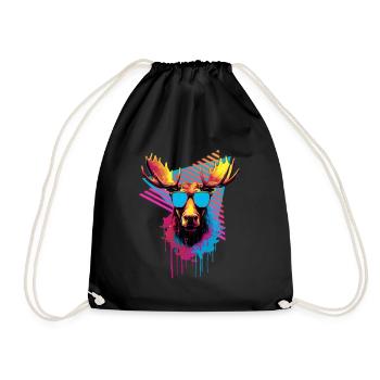 Moose with sunglasses 80s style - Drawstring Bag - black - Front