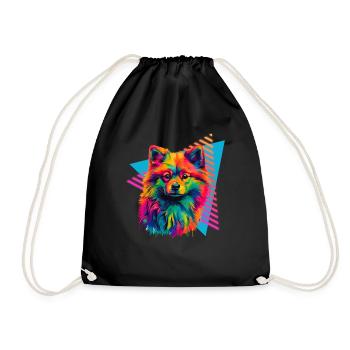Miniature Spitz 80s Style - Drawstring Bag - black - Front