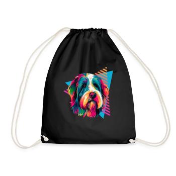 Bearded Collie 80s Style - Drawstring Bag - black - Front