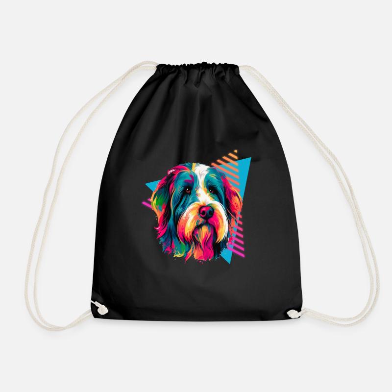 Bearded Collie 80er Jahre Stil - Turnbeutel - Schwarz