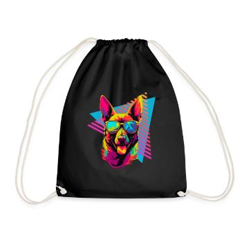 Belgian Malinois with sunglasses 80s style - Drawstring Bag - black - Front