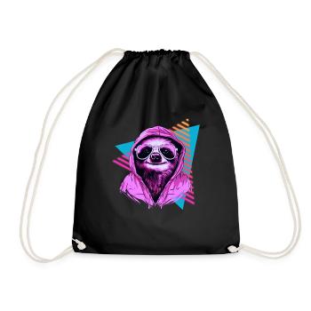 Sloth with sunglasses 80s style - Drawstring Bag - black - Front
