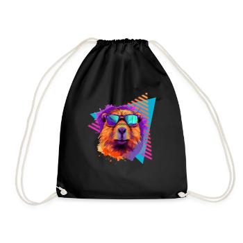 Capybara with sunglasses 80s style - Drawstring Bag - black - Front