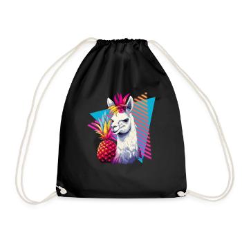 Llama with pineapple 80s style - Drawstring Bag - black - Front