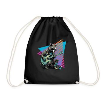 Raccoon with guitar 80s style - Drawstring Bag - black - Front