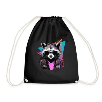 Raccoon with sunglasses 80s style - Drawstring Bag - black - Front