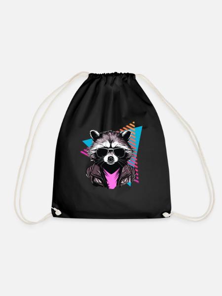 Waschbär mit Sonnenbrille 80er Jahre Stil - Turnbeutel - Schwarz