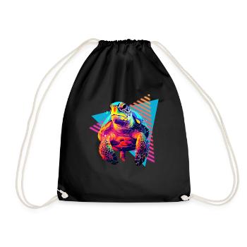 Sea turtle 80s style - Drawstring Bag - black - Front