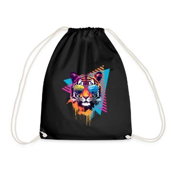Tiger with sunglasses 80s style - Drawstring Bag - black - Front