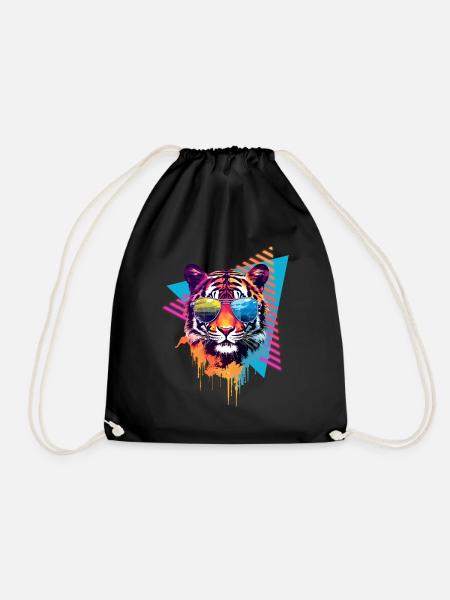 Tigre avec lunettes de soleil style années 80 - Sac de sport léger - noir