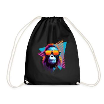 Chimpanzee with sunglasses 80s style - Drawstring Bag - black - Front