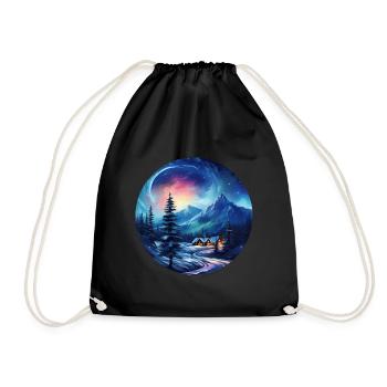 Winter landscape with aurora in the sky - Drawstring Bag - black - Front