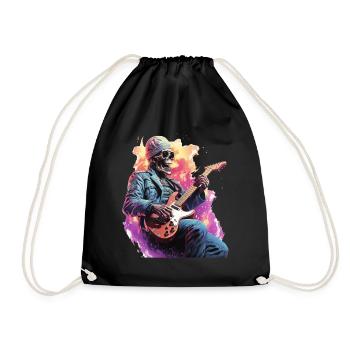 Skeleton Playing Electric Guitar - Drawstring Bag - black - Front