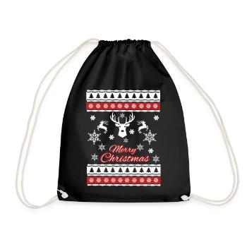 Merry Christmas Design - Ugly Xmas Weihnachten - Turnbeutel - Schwarz - Vorne