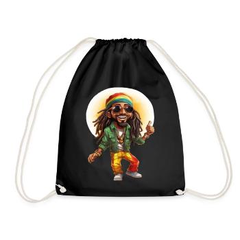 Tom the Rastafarian Reggae Style Cartoon Character. - Drawstring Bag - black - Front