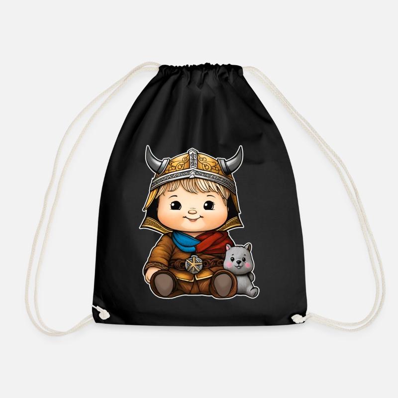 Baby Wikinger mit Kuscheltier - Turnbeutel - Schwarz