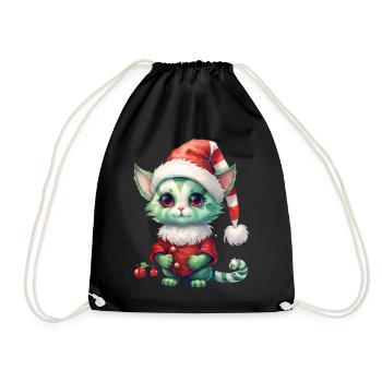 Katze Weihnachten Weihnachtselfe Geschenke Mütze - Turnbeutel - Schwarz - Vorne