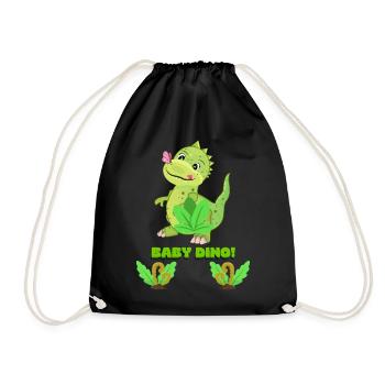 Cute Baby Dinosaur Fantasy Illustration - Drawstring Bag - black - Front