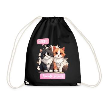 Adorable Cat Duo Friendship Illustration - Drawstring Bag - black - Front