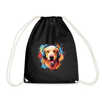 Bunter Golden Retriever mit Kopfhörer - Turnbeutel - Schwarz - Vorne