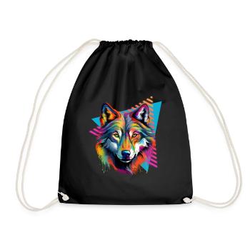 Colorful Wolf Paint Splash Paint Blobs - Drawstring Bag - black - Front