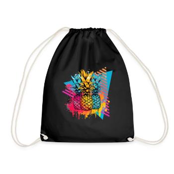 Ananas Palmen Farbkleckse Farbspritzer - Turnbeutel - Schwarz - Vorne