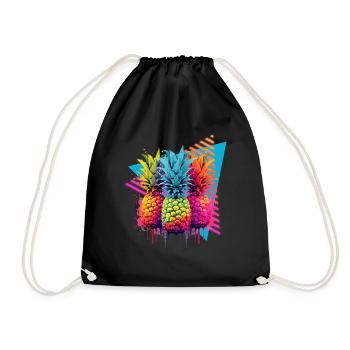 Colorful Pineapple Splash of Paint Splashes - Drawstring Bag - black - Front